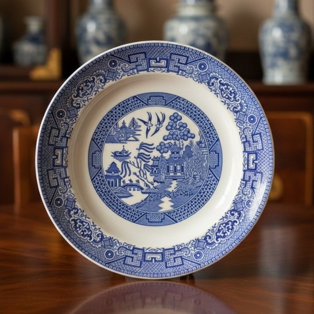 Vintage Homer Laughlin Blue Willow Cobalt Transferware Dinner Plate 9"